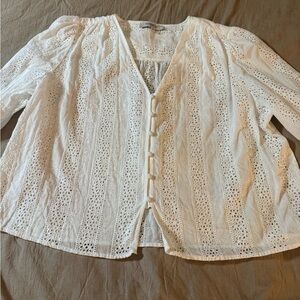 Madison Grey White Eyelet Button-Up Blouse